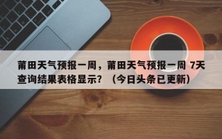 莆田天气预报一周，莆田天气预报一周 7天查询结果表格显示？（今日头条已更新）